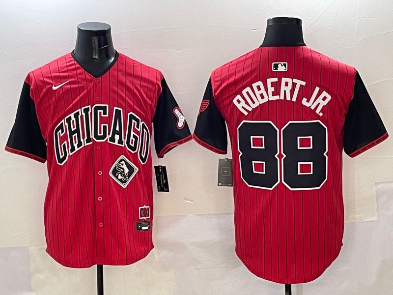 Men Chicago White Sox #88 Robert jr Red Stripe Joint Name 2025 Nike MLB Jersey style 14